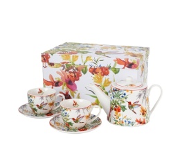 Dzbanek filiżanki spodki zestaw do herbaty kawy linnea