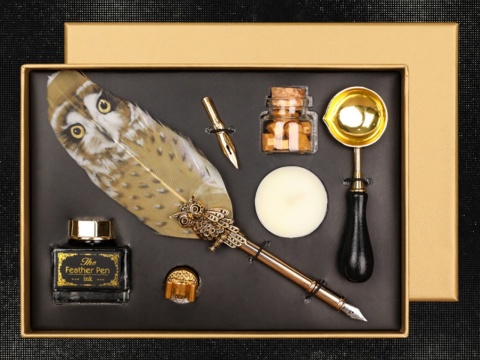 Zestaw piśmienniczy dla nauczyciela pióro pieczęć sowa