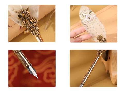 Zestaw piśmienniczy dla nauczyciela pióro pieczęć sowa