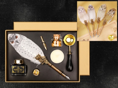 Zestaw piśmienniczy dla nauczyciela pióro pieczęć sowa