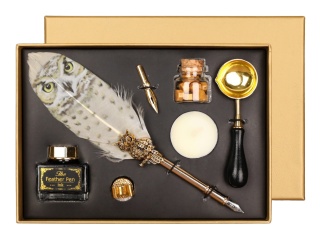 Zestaw piśmienniczy dla nauczyciela pióro pieczęć sowa