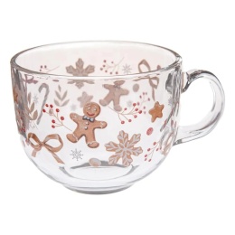 Kubek szklany do kawy szklanka z uchem piernikowy święta