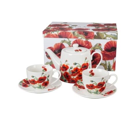 Dzbanek filiżanki spodki zestaw do herbaty kawy poppies maki