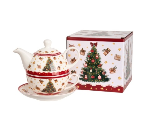 Filiżanka imbryk tea for one Christmas tree choinka święta