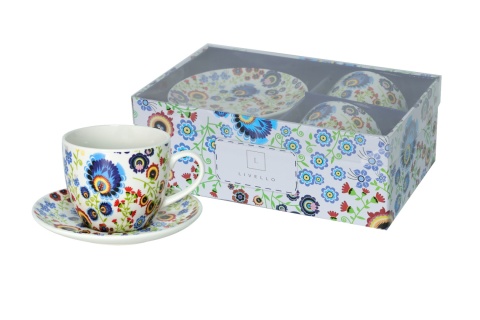 Filiżanki do kawy Livello porcelana 2szt folk kwiaty prezent