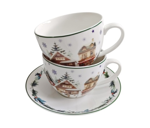 Filiżanki spodki porcelana 2 szt christmas village święta