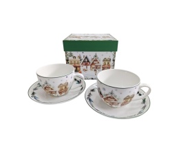 Filiżanki spodki porcelana 2 szt christmas village święta