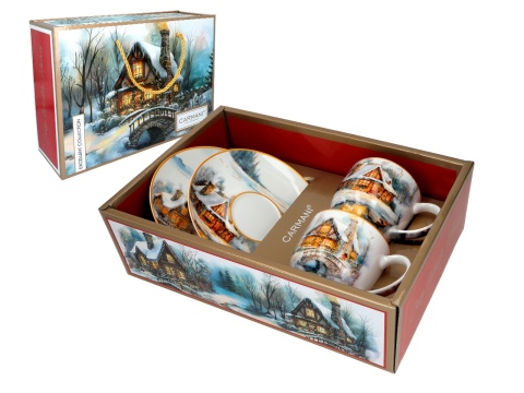 Filiżanki ze spodkami Carmani prezent święta 2 szt dom zima