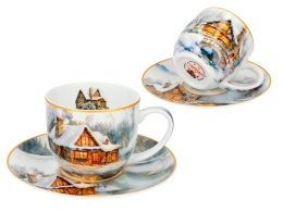 Filiżanki ze spodkami Carmani prezent święta 2 szt dom zima