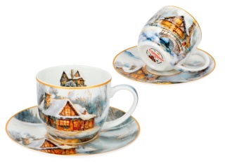 Filiżanki ze spodkami Carmani prezent święta 2 szt dom zima