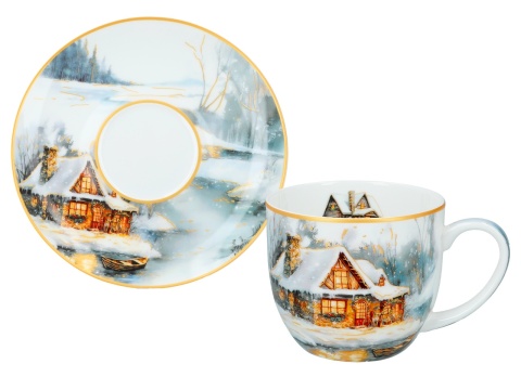 Filiżanki ze spodkami Carmani prezent święta 2 szt dom zima