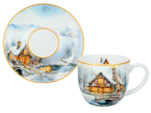 Filiżanki ze spodkami Carmani prezent święta 2 szt dom zima