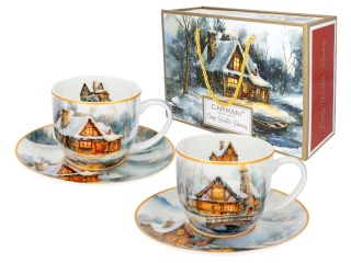 Filiżanki ze spodkami Carmani prezent święta 2 szt dom zima