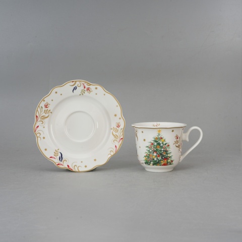 Filiżanki do herbaty prezent na święta choinka porcelana