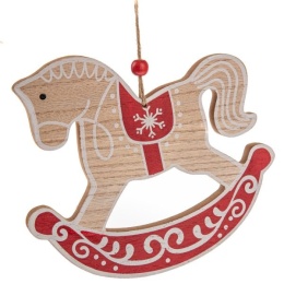 Drewniany koń na biegunach konik ozdoba świąteczna dla dzieci