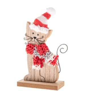 Kot ozdoba drewniana świąteczna kotek stojący brązowy