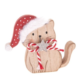 Ozdoba drewniana świąteczna kot kotek stojący brązowy