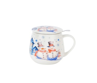 Kubek baryłka sitko filtr Snowman bałwan święta porcelana