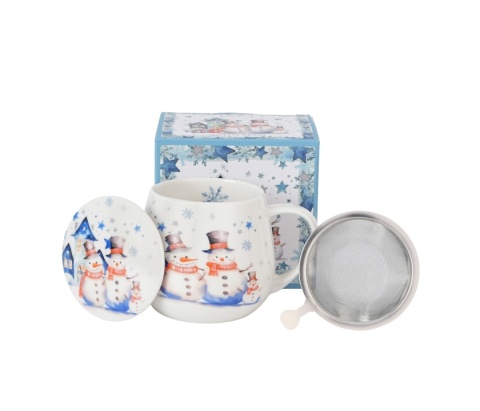 Kubek baryłka sitko filtr Snowman bałwan święta porcelana