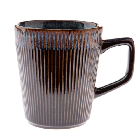 Kubek do herbaty kawy ceramiczny tłoczony wzór brązowy