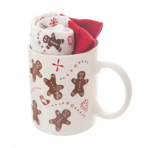 Kubek ceramiczny ze skarpetkami pierniczek zestaw na święta