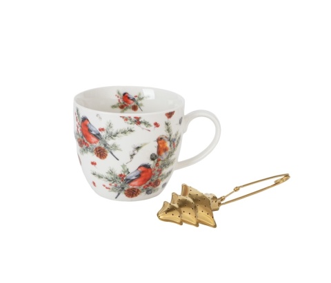Kubek do herbaty z sitkiem christmas birds święta ptaki