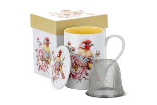 Kubek do herbaty z zaparzaczem na prezent ptak ceramika mat
