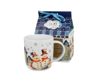 Kubek porcelana do herbaty snowman bałwan domek na święta
