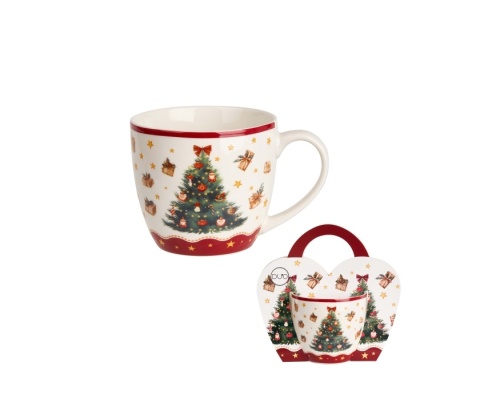 Kubek porcelana do kawy christmas tree w obwolucie święta