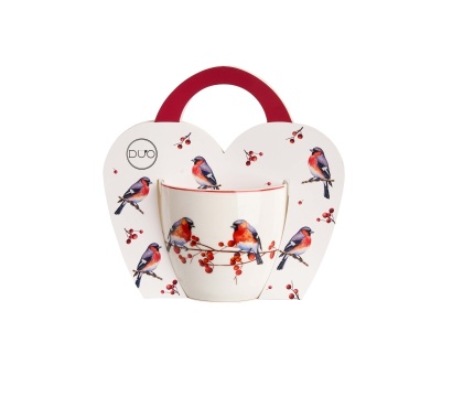 Kubek porcelana do kawy christmas birds w koszyku ptaki