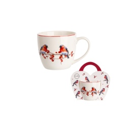 Kubek porcelana do kawy christmas birds w koszyku ptaki