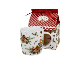 Kubek do herbaty porcelana christmas birds ptaki domek