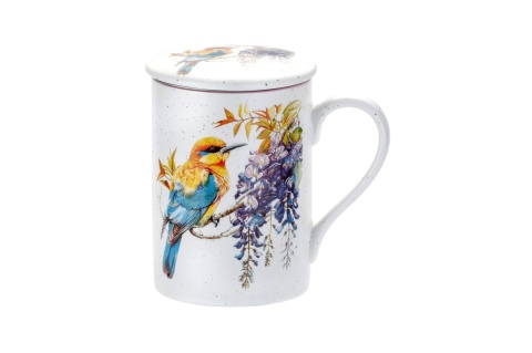 Kubek z ceramiki zaparzacz sitko na urodziny ptak matowy