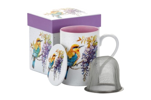 Kubek z ceramiki zaparzacz sitko na urodziny ptak matowy