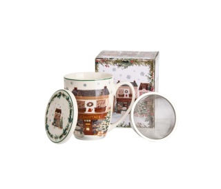 Kubek do herbaty zaparzacz christmas city święta choinka