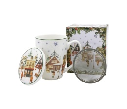 Kubek z zaparzaczem do herbaty christmas village święta