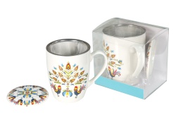 Kubek porcelana z zaparzaczem sitko livello folk kogut