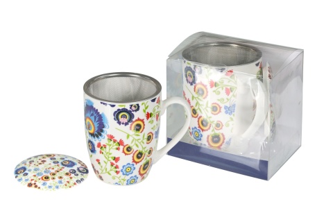 Kubek z zaparzaczem sitko livello porcelana folk kwiaty