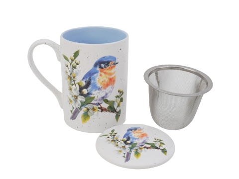 Kubek z zaparzaczem sitko na prezent ptak ceramika matowa
