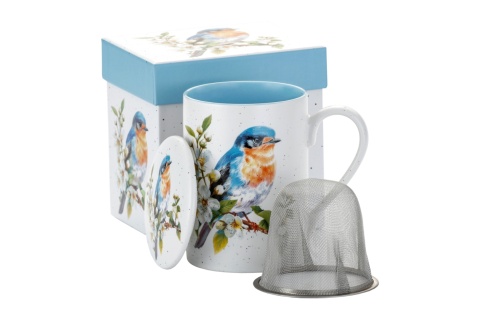 Kubek z zaparzaczem sitko na prezent ptak ceramika matowa