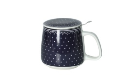 Kubek sitko zaparzacz livello na prezent kropki granatowy