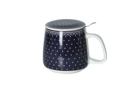 Kubek sitko zaparzacz livello na prezent kropki granatowy