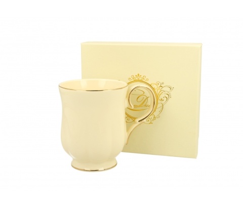 Kubek porcelanowy do herbaty Clark ecru złoty na prezent