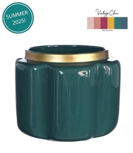 Osłonka doniczka Pouff na kwiaty zielona złota połysk