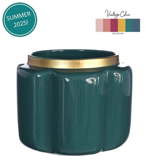 Osłonka doniczka Pouff na kwiaty zielona złota połysk