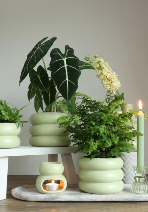 Osłonka zielona na kwiaty doniczka Chubby matowa ozdobna