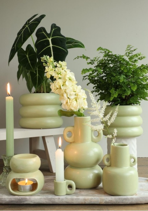 Osłonka na kwiaty doniczka Chubby zielona matowa dekoracja