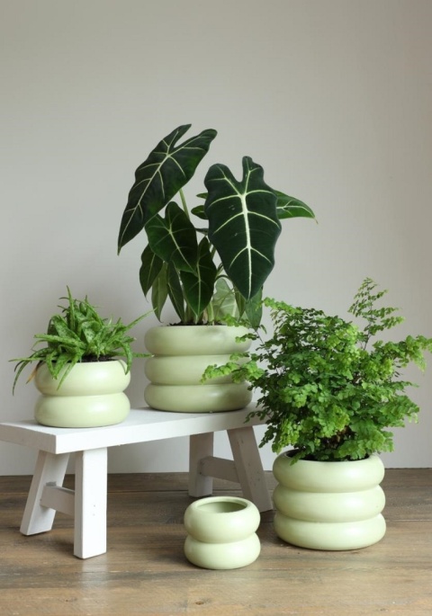 Osłonka na kwiaty doniczka Chubby zielona matowa dekoracja