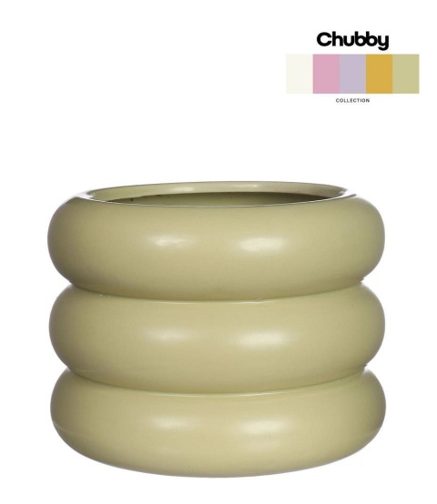 Osłonka na kwiaty doniczka Chubby zielona matowa dekoracja