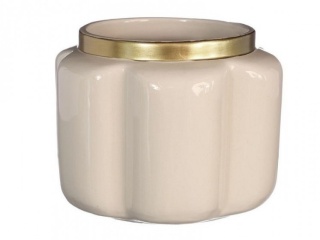 Osłonka na kwiaty doniczka Pouff kremowa złota połysk